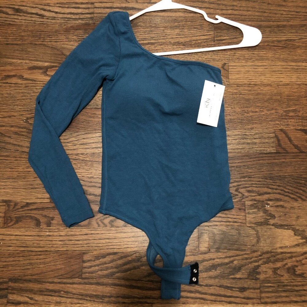 Klassy Network Women's Teal-ish Blue One Shoulder Bodysuit XS